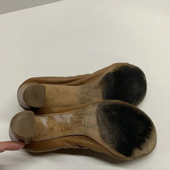 Tory Burch Romy High Heels Shoes Patent Leather Cap Toe Scrunched Brown Tan 7.5 - Picture 11 of 13